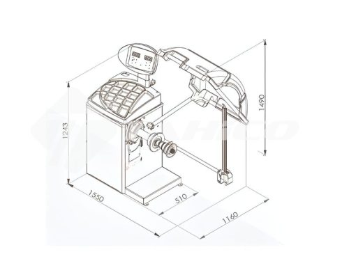 Kích thước máy cân bằng lốp ô tô công nghệ Italy Bright CB68B